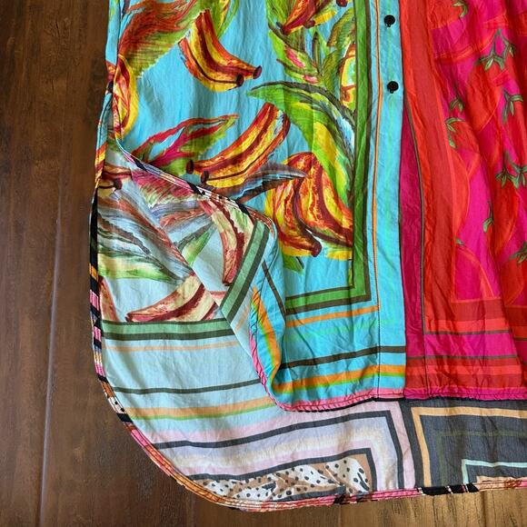 FARM RIO Scarf Mix Shirt Dress Multicolor Fruit Print 3/4 Sleeve Hippie - Picture 8 of 15